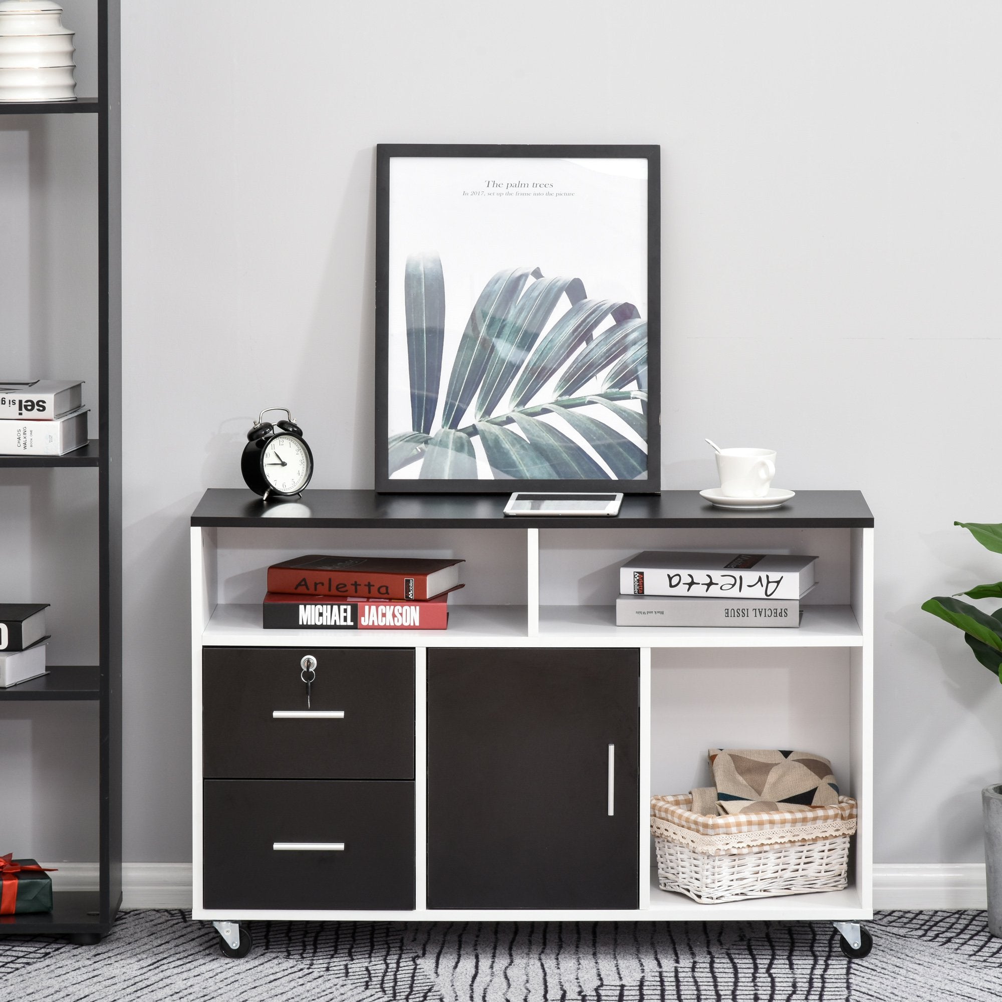 Printer Stand Home Office Mobile Cabinet Organizer with Castors