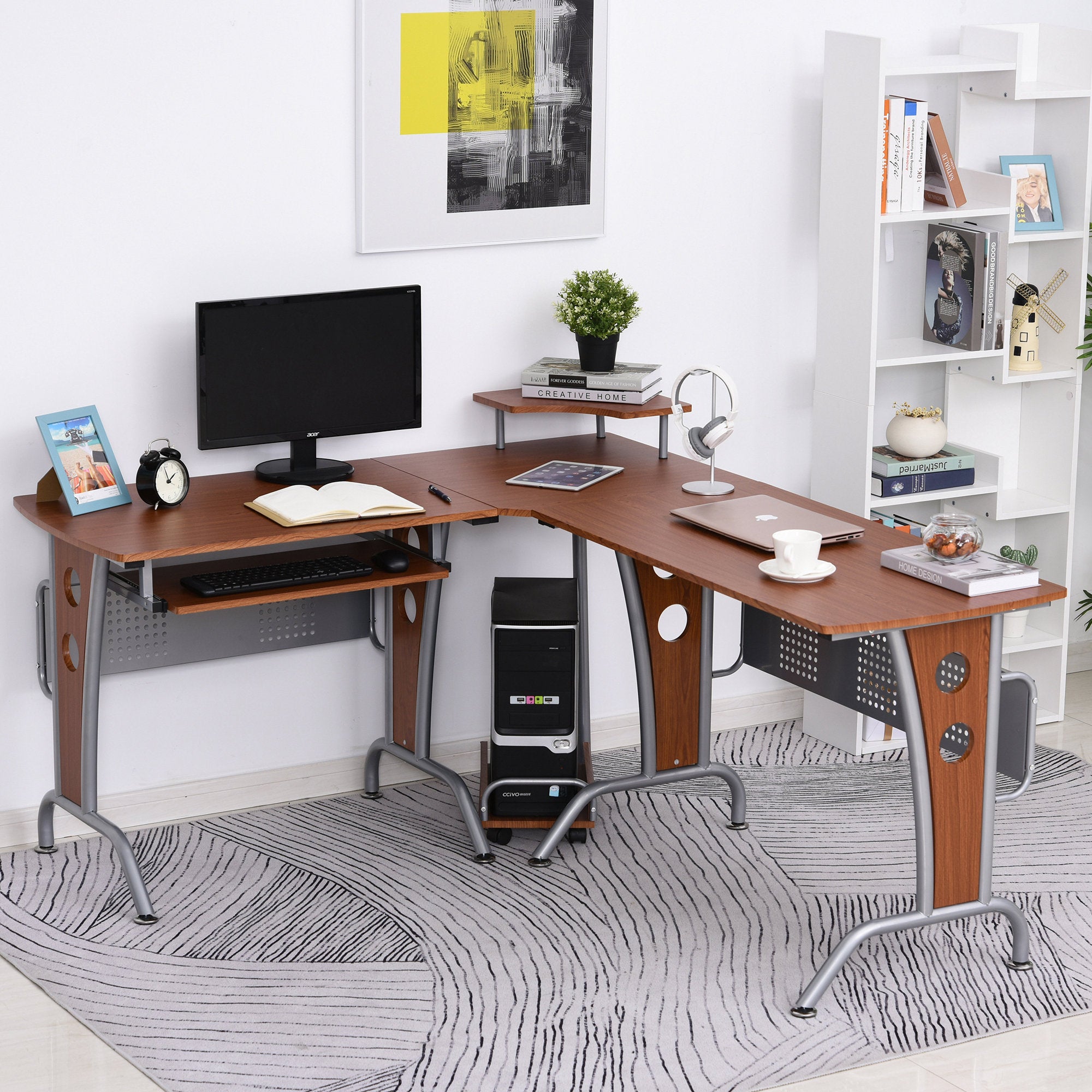 L-Shaped Corner Computer Office Desk  PC Table Workstation with